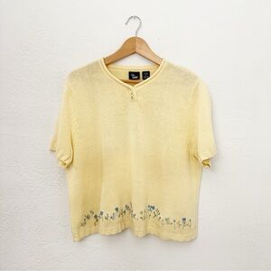 Vintage 90s Y2K Ms. Lee Butter Yellow Floral Embroidered Sweater Cottagecore L